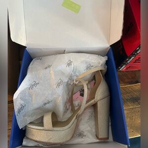 Amazon Gold Glitter Block Heel Sandals